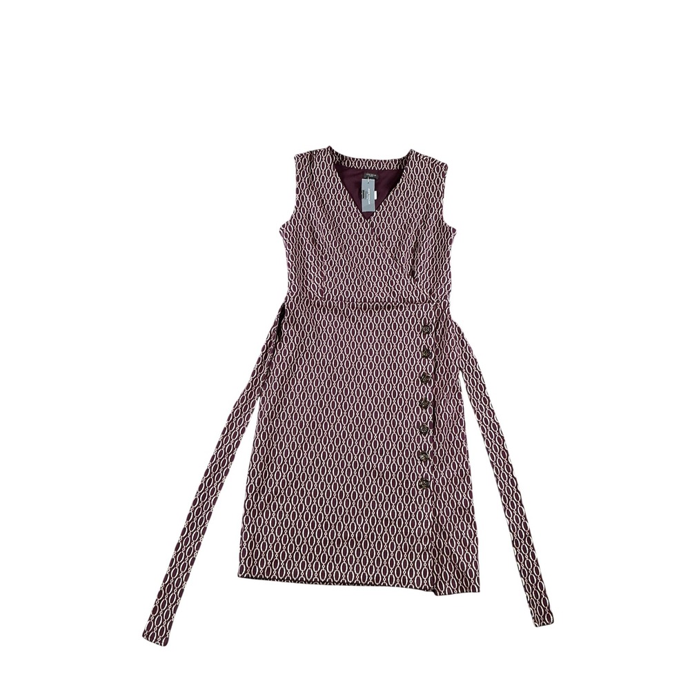 Ann Taylor Petite Burgundy Geometric Chain Print Faux Wrap Sheath Dress 6P NEW